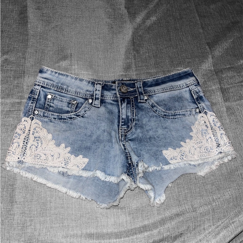 Mini jean shorts with lace on side of legs size 26